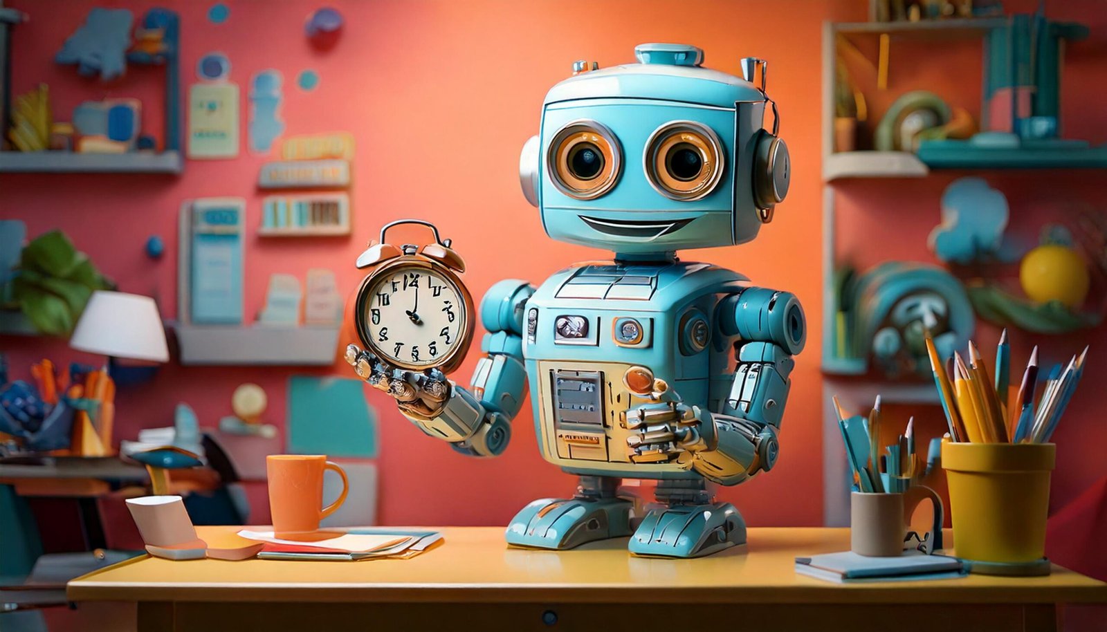 Robot holding alarm clock