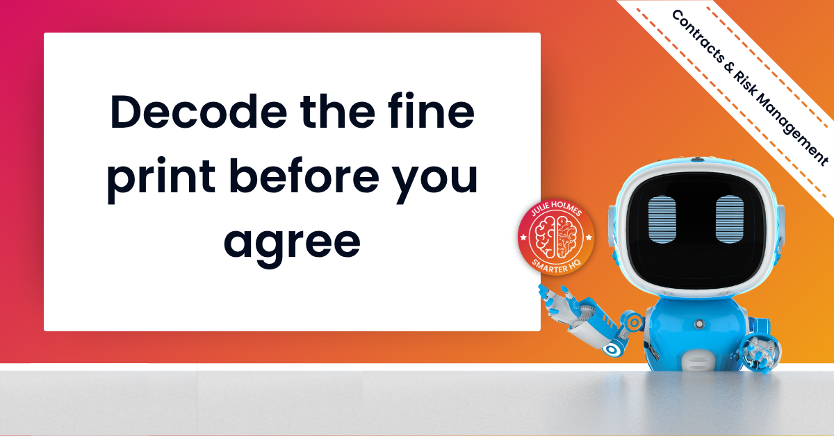 AI analyzing digital terms and conditions document to highlight key risks and data-use clauses for business professionals.